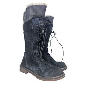 NEW Vintage Foundry 7 Kelly Black Leather Lace Up Tall Boot Fold Over Goth